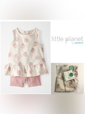 🆕CARTER’S LITTLE PLANET - NB - NWT - INFANT GIRLS 2PC STRAWBERRY SET